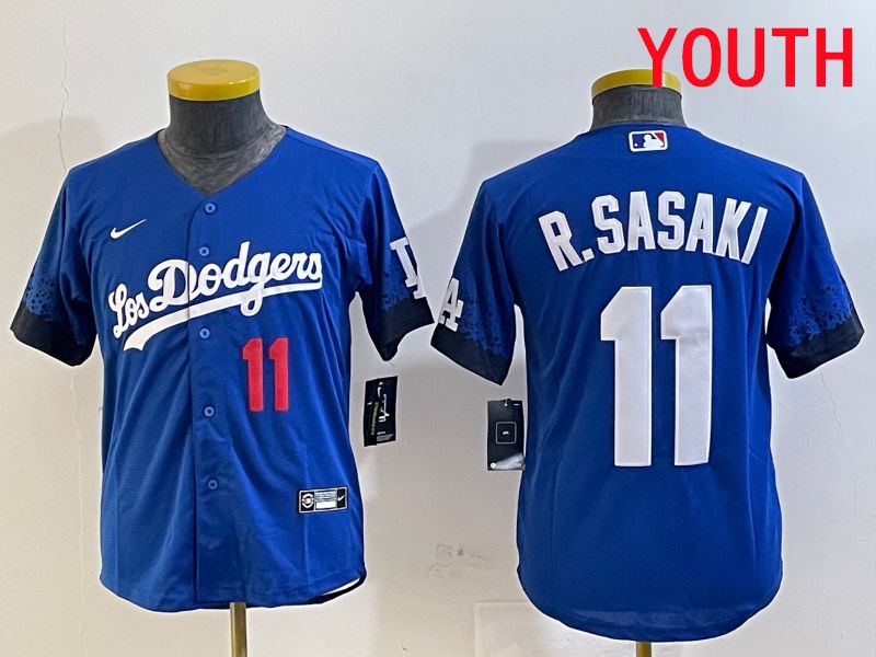 Youth Los Angeles Dodgers #11 R.Sasaki Blue City Edition Game 2025 Nike MLB Jersey style 3